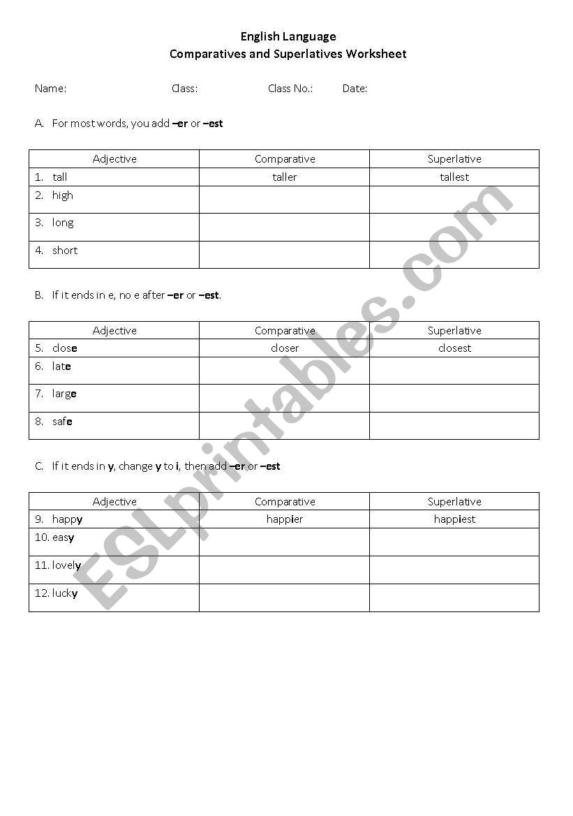 Comparatives & Superlatives WS
