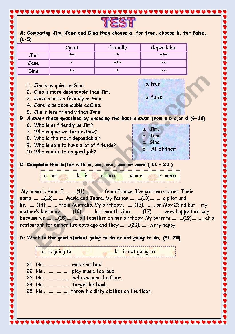 Comparative Multiple Choice test with Reading Comprehensions 