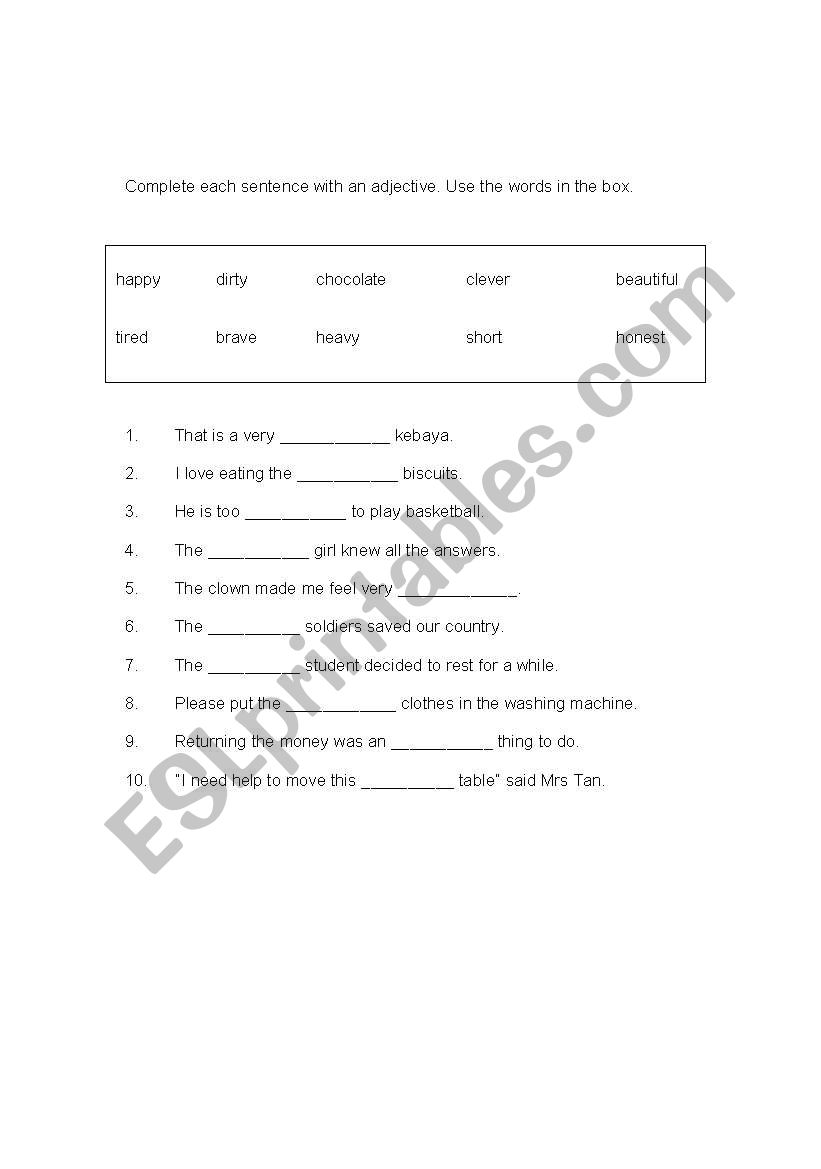 adjectives worksheet