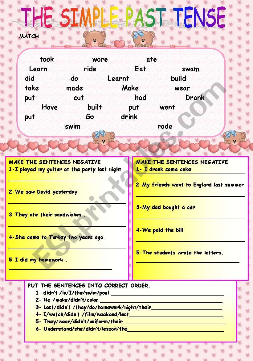 Write The Past Simple Negative Form Of The Verbs To Complete The My