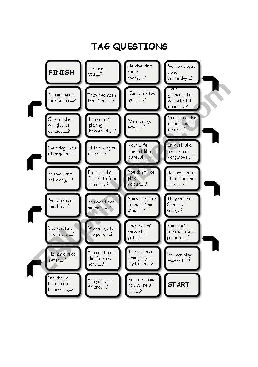 TAG QUESTIONS- board game worksheet