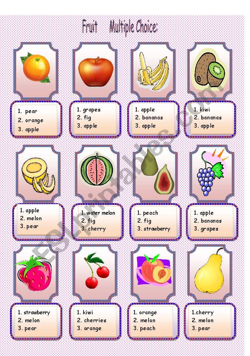 Fruit  Multiple Choice worksheet