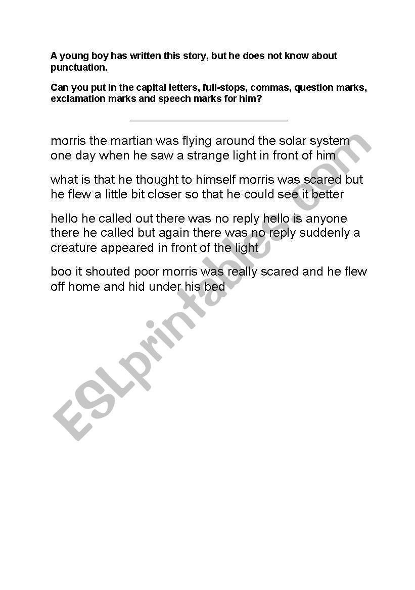 missing punctuatiuon worksheet