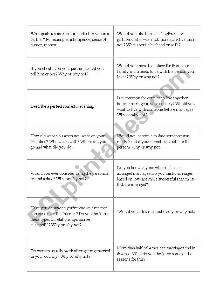 Conversation cards worksheet