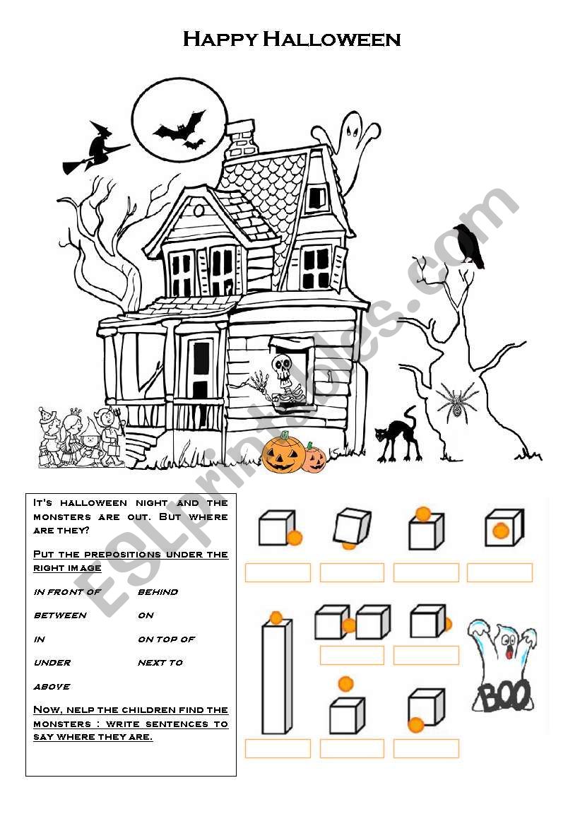 Halloween monsters, where are they ? Preposition of space