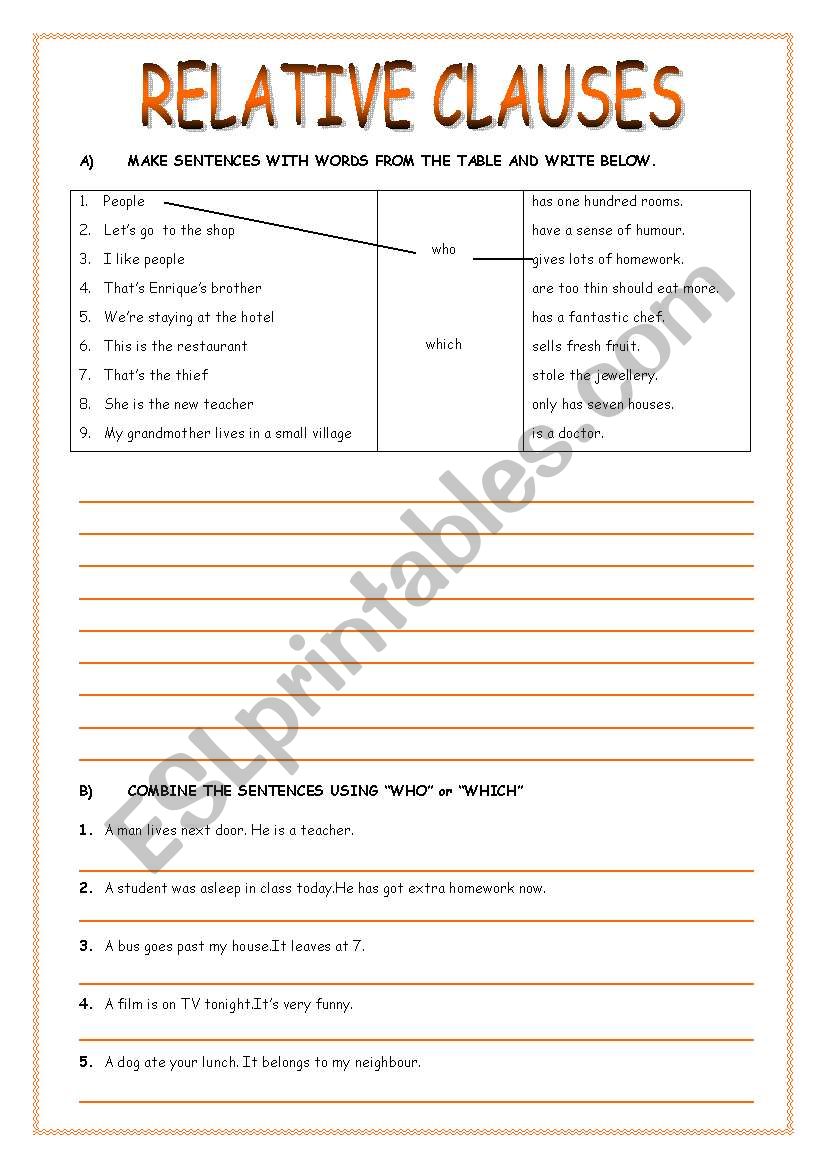 RELATCE CLAUSES 7 different tasks 4 pages (EDTABLE)