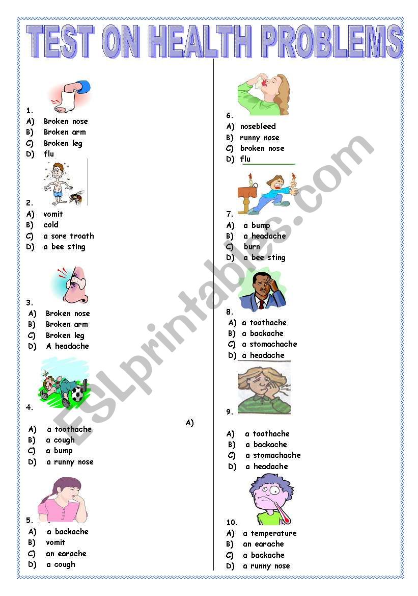 health problems worksheet