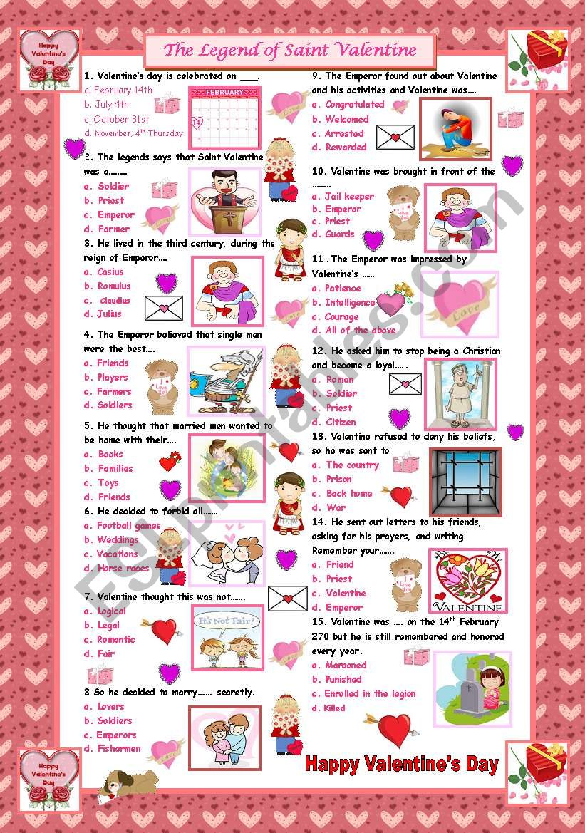 The Legend of Saint Valentine worksheet