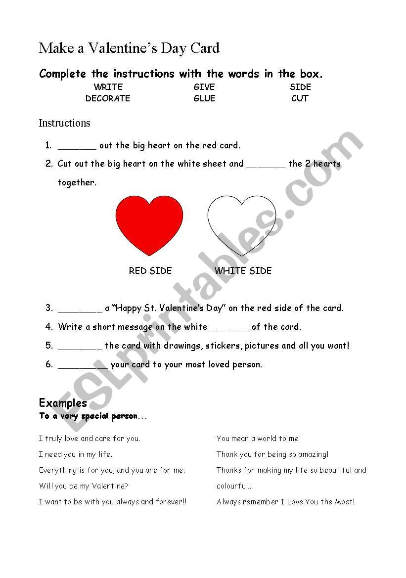 Make a Valentine´s Day Card (instructions) - ESL worksheet by B-DASH