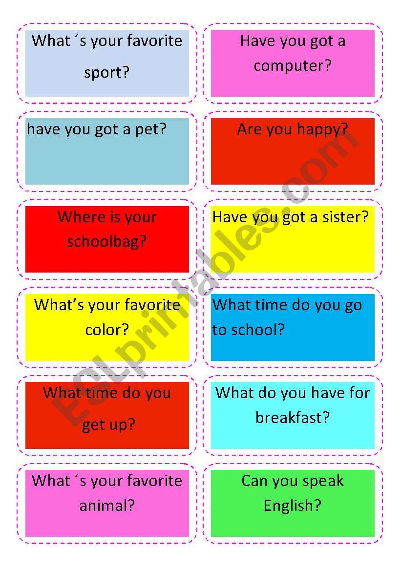 speaking cards worksheet