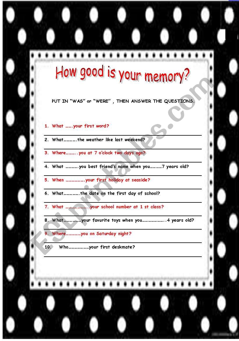 was were wasnÂ´t werenÂ´t worksheet