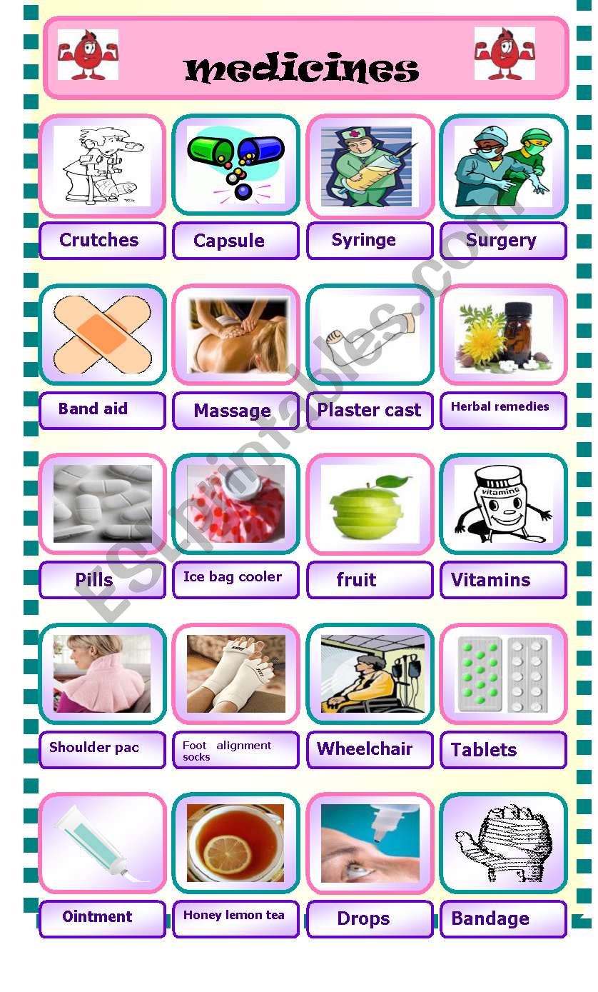 medecines pictionary worksheet