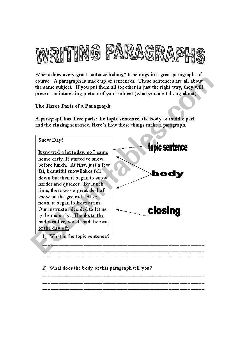Writing descriptions in paragraphs - ESL worksheet by angew