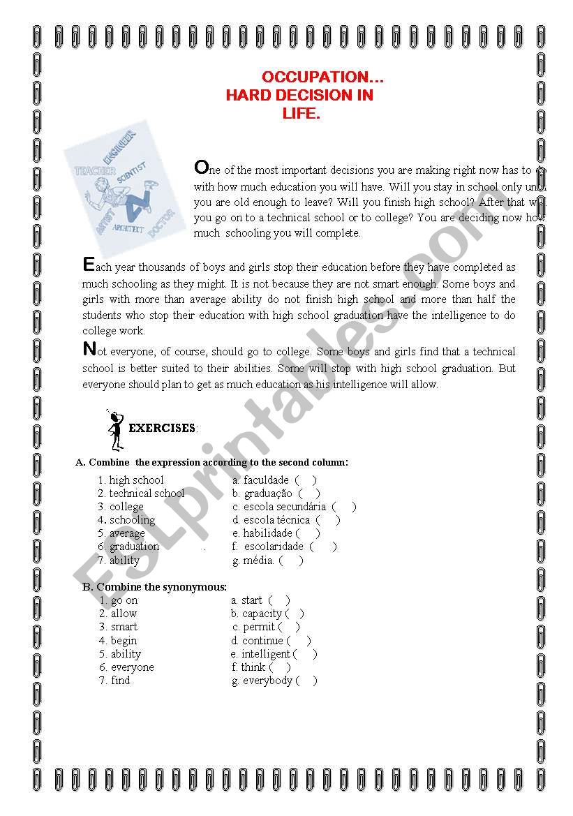 Occupation worksheet