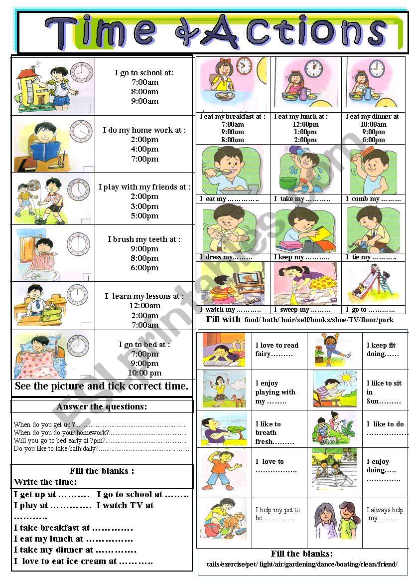 Time & Actions worksheet