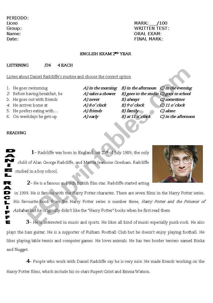 TEST 2 YEAR worksheet