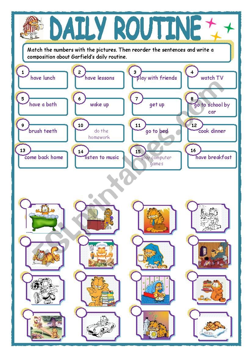 Garfields Daily Routine worksheet