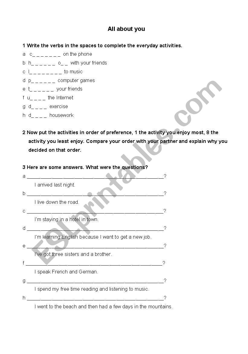 all about me worksheet