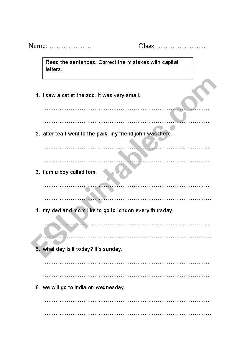 capital letters worksheet