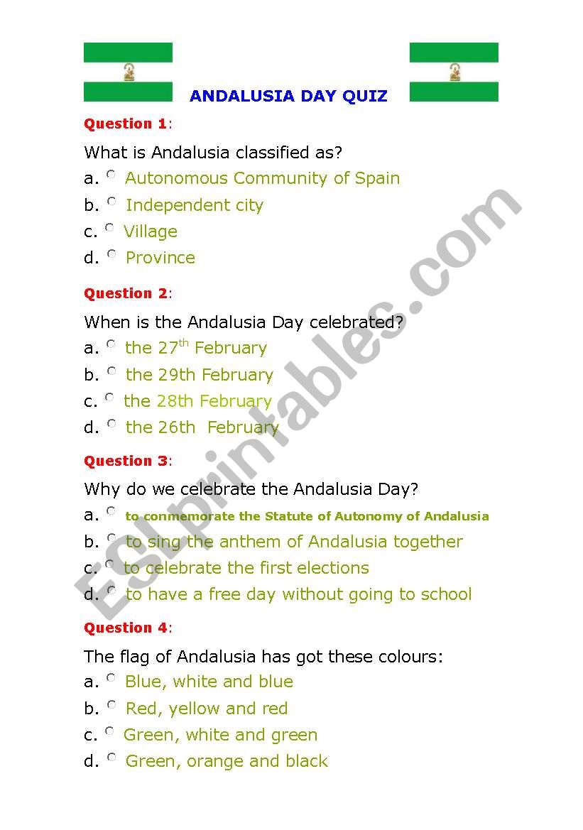 Andalusia Day Quiz worksheet