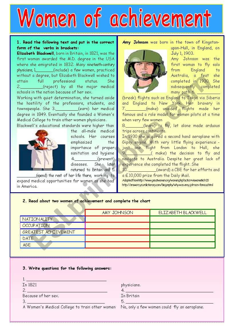 WOMEN OF ACHIEVEMENT worksheet