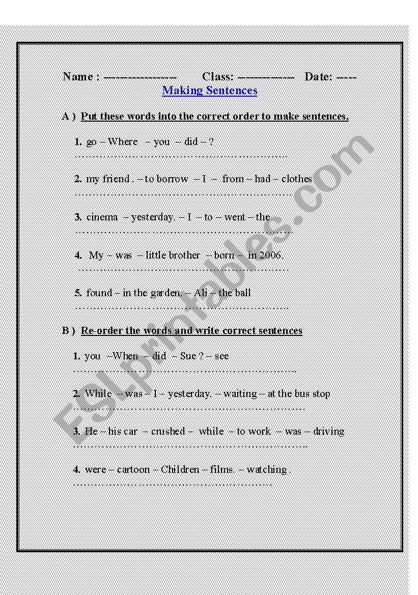 Reordering sentences  worksheet