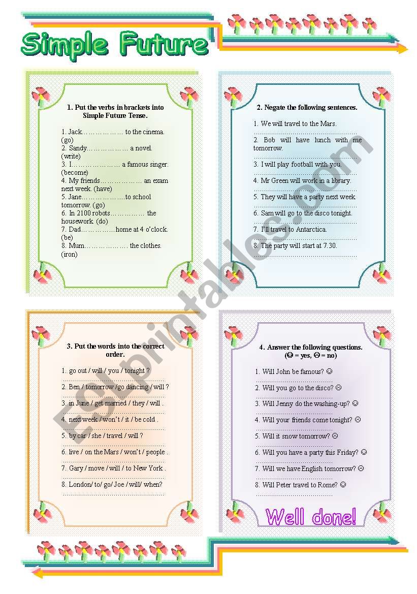 Simple Future (key included) worksheet