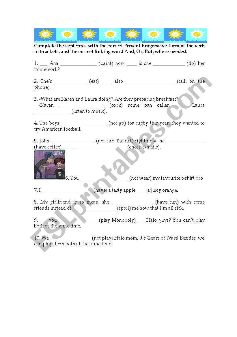 Present progressive -ing worksheet