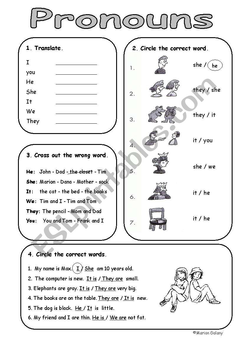 Very Basic Personal subject Pronouns ESL Worksheet By MarionG