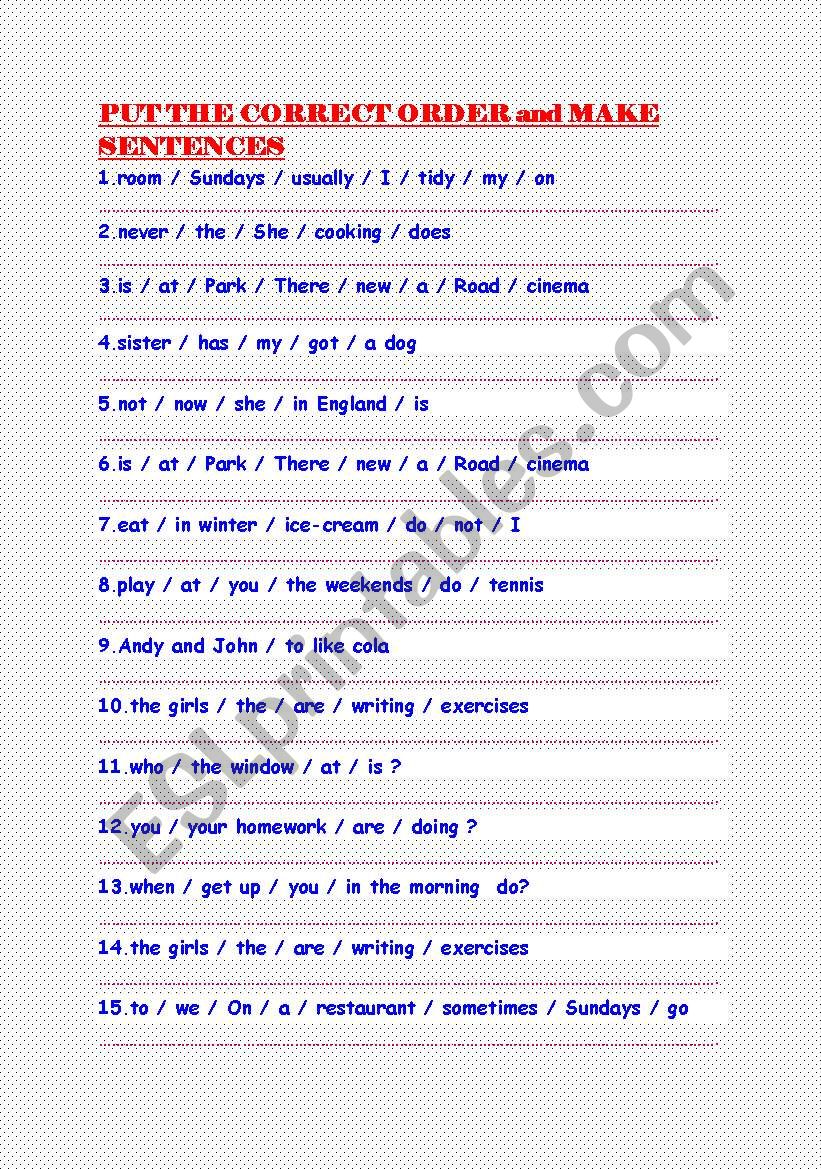 Reordering sentences  worksheet
