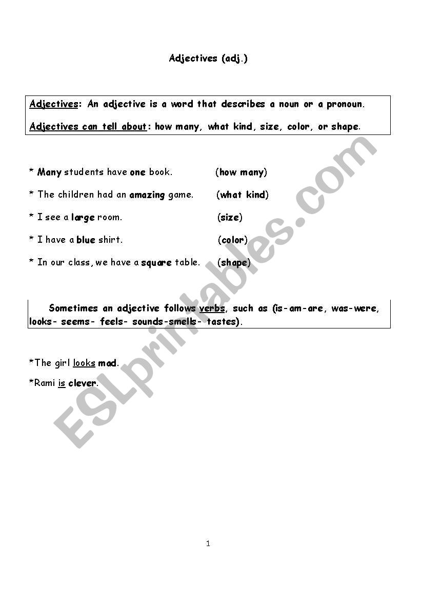 Adjectives worksheet