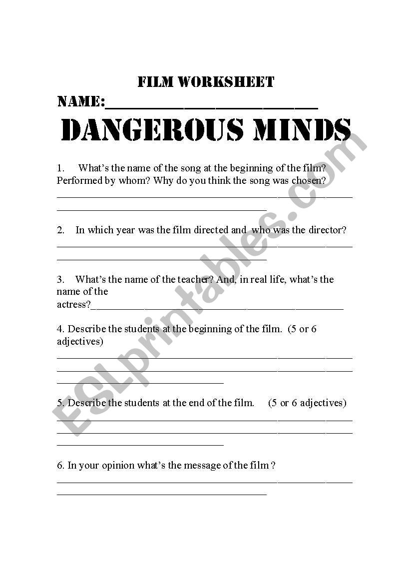 worksheet on the film dangerous minds