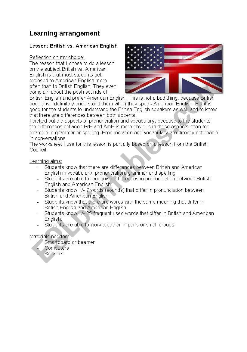 British vs American English --> complete lesson-plan