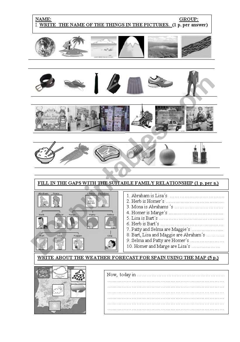 Vocabulary Pictorial Test worksheet