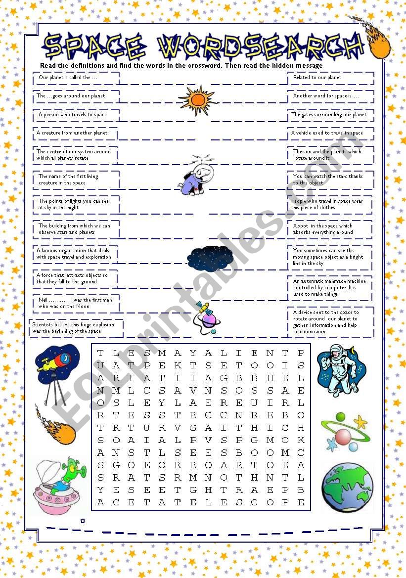 Space Wordsearch worksheet