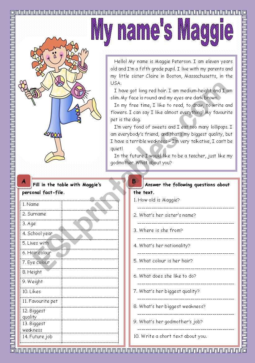 My nameÂ´s Maggie worksheet