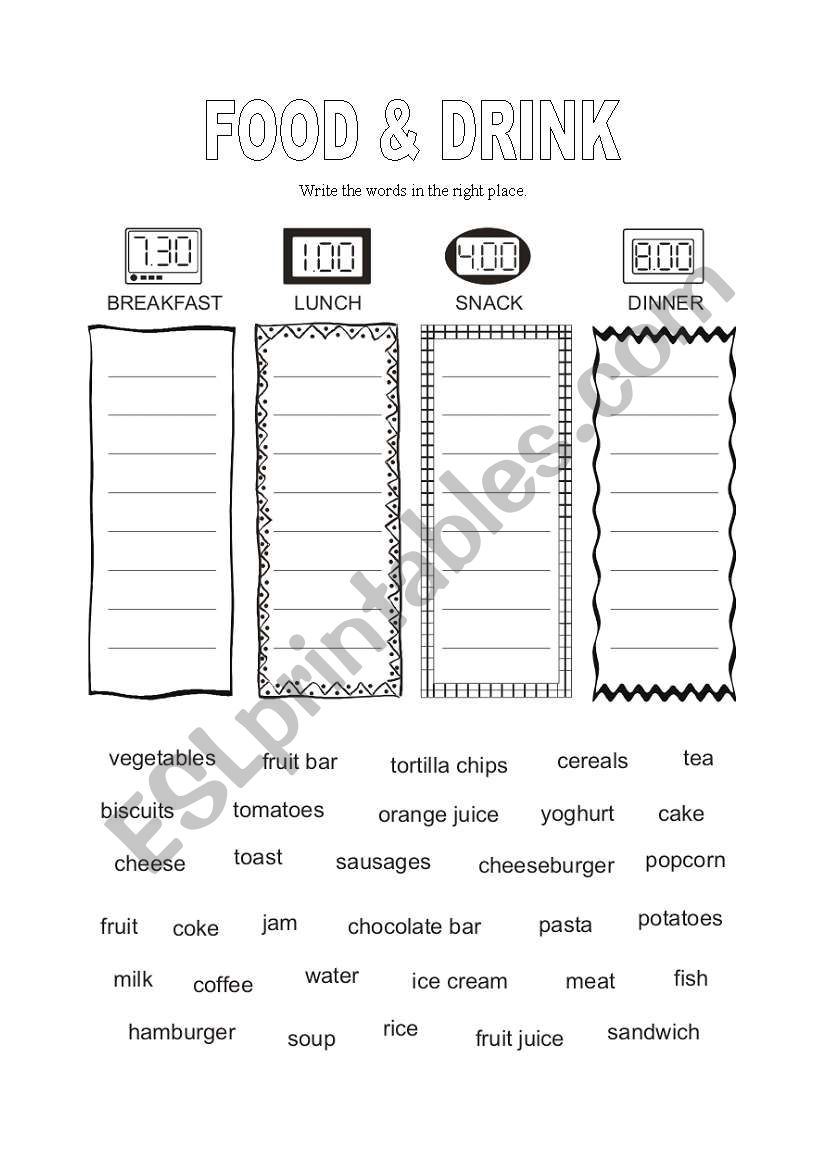 Food & drink worksheet