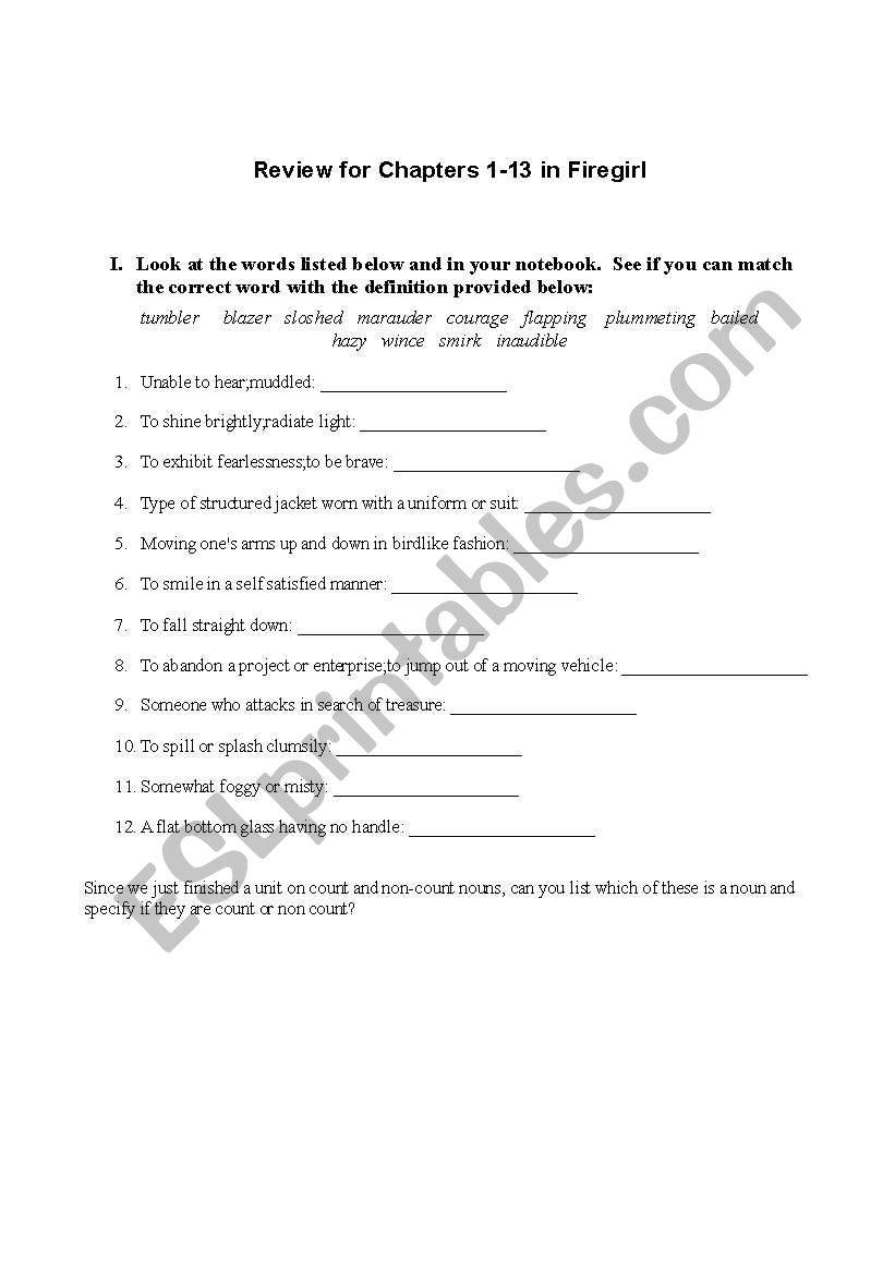Firegirl worksheet
