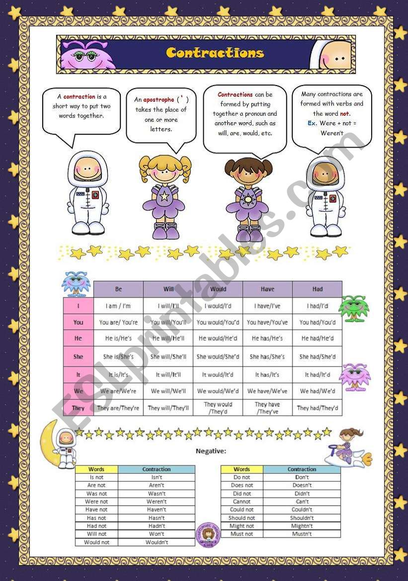 Contractions worksheet