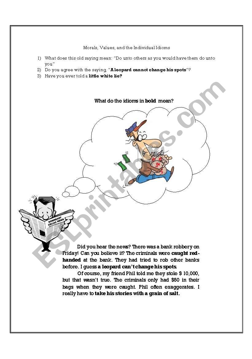 Morals Idioms worksheet