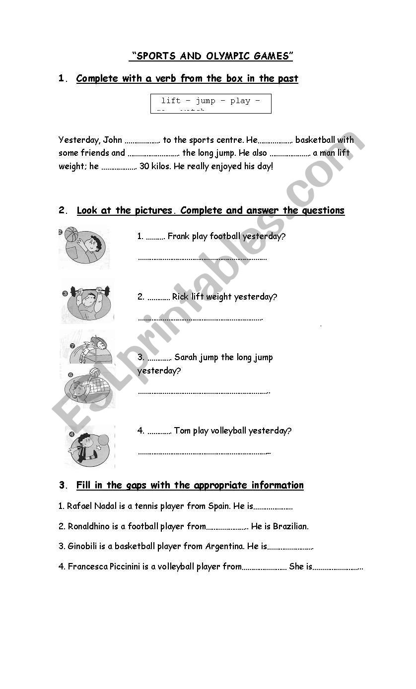 Sports and the Olympic games worksheet