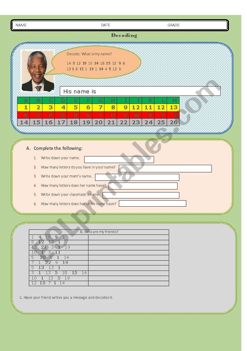 Decoding Exercice worksheet