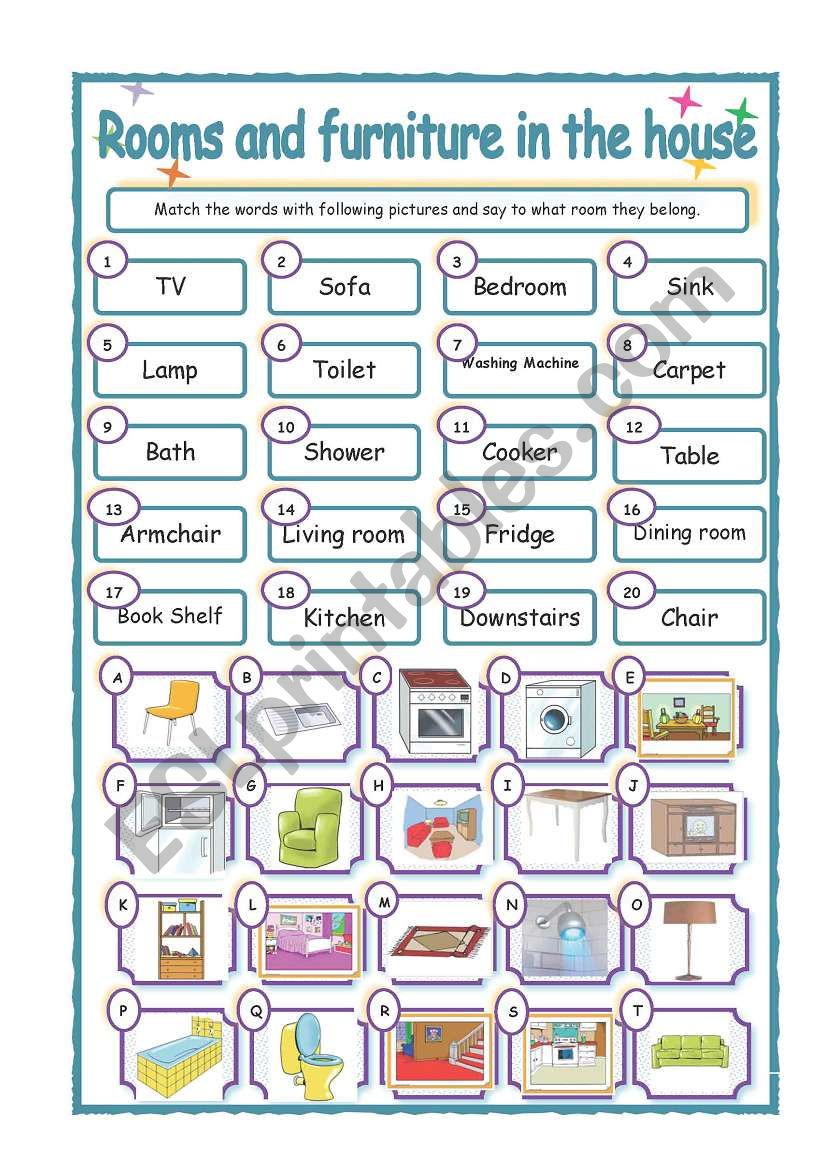 ROOMS AND FURNITURE worksheet