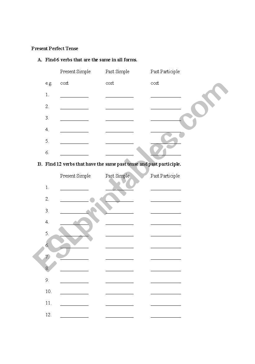 Present Perfect Tense worksheet