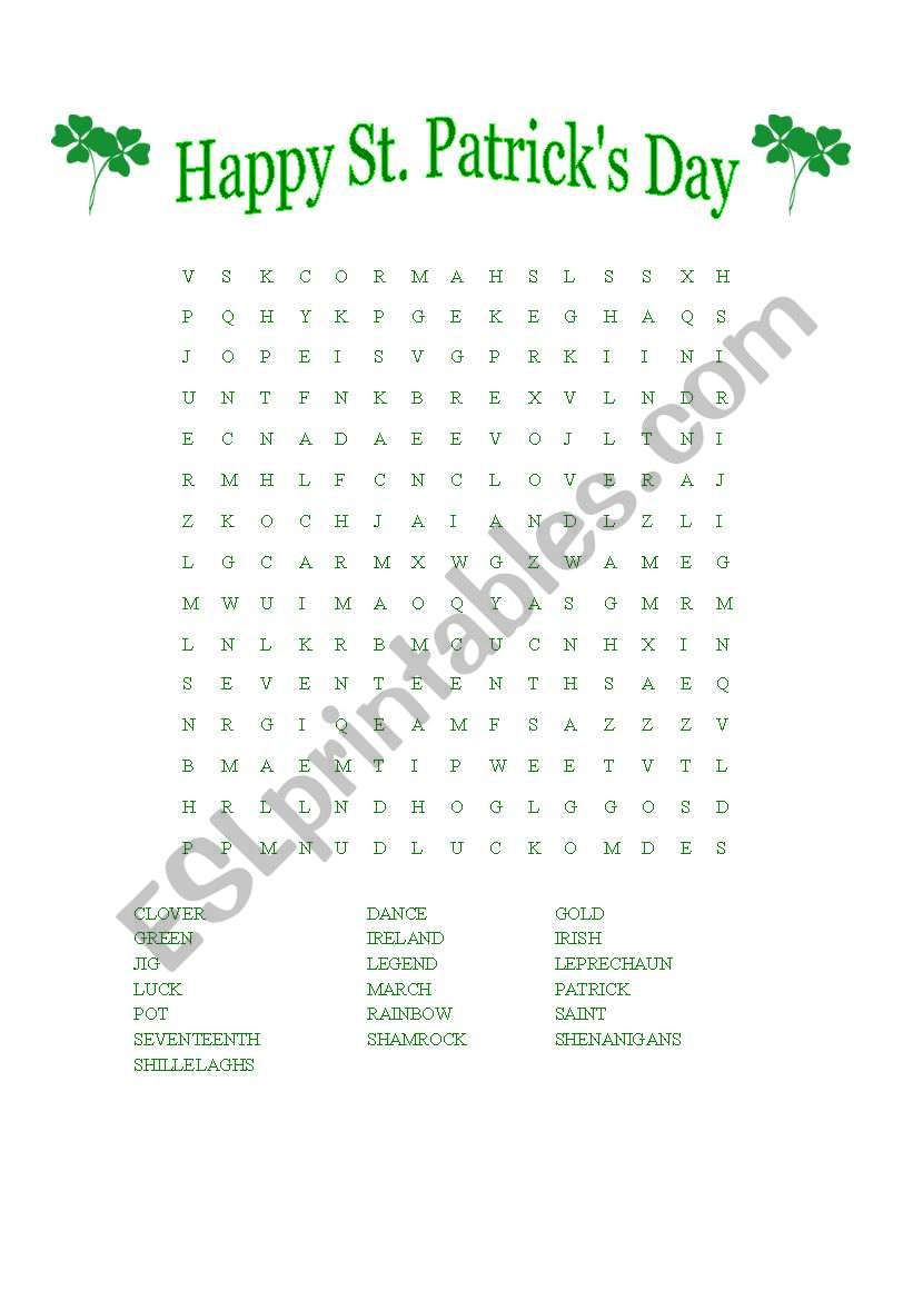 St. Patricks Day Wordsearch  worksheet