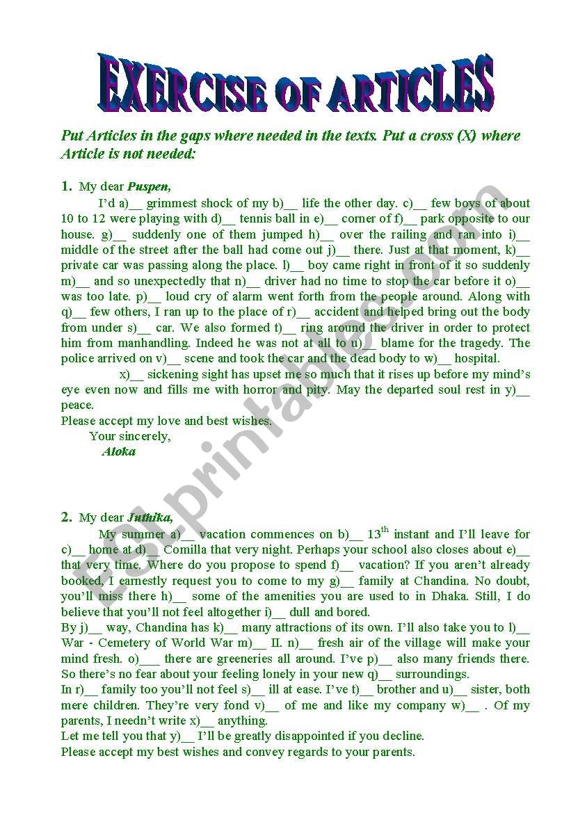 Exercise of Articles - A , An , The or ( X)