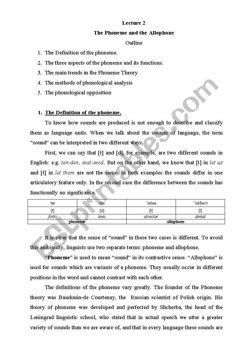 Phonetics worksheet