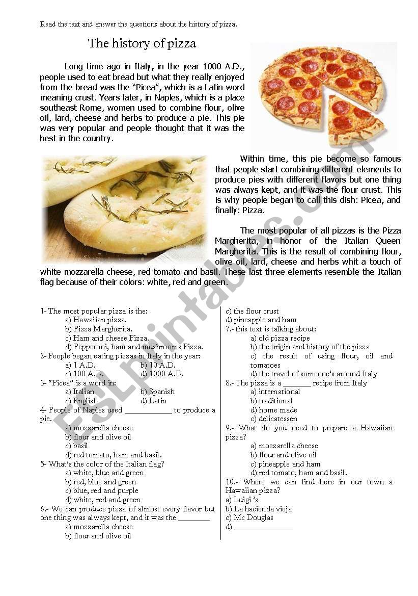 THE HISTORY OF PIZZA worksheet