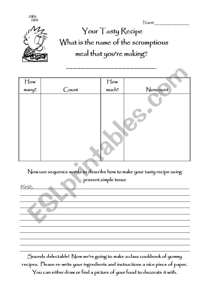 Your Tasty Recipe worksheet