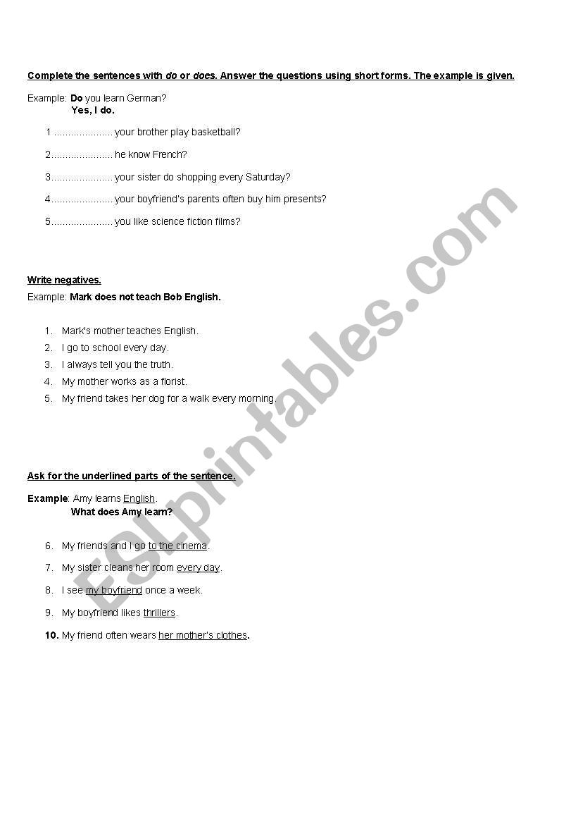 Present Simple questions worksheet